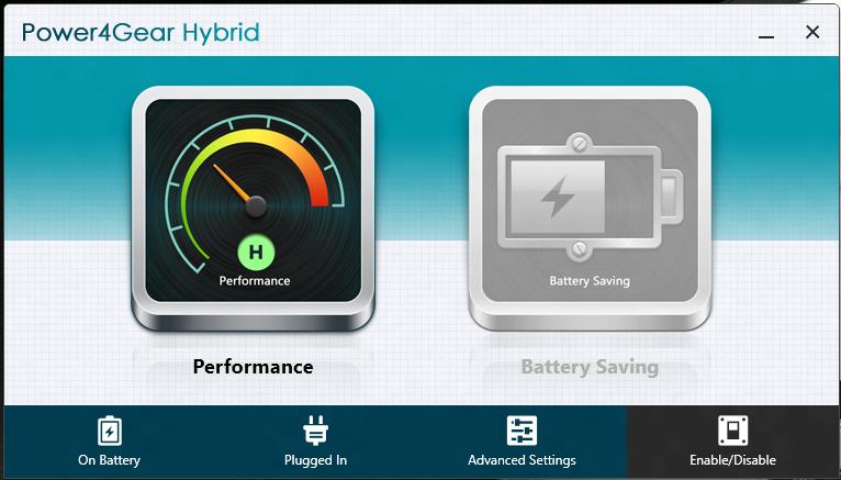 Power4Gear Hybrid Optimoi kannettavan tietokoneen suorituskyky käyttämällä Power4Gear-sovelluksen virransäästötiloja.