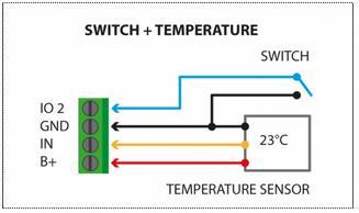 3.3 Lämpötila-anturi Labcom LoRa-D2 laitteeseen voidaan kytkeä laitteen mukana toimitettu 1-wire lämpötilamittaus oheisen kuvan mukaisesti.