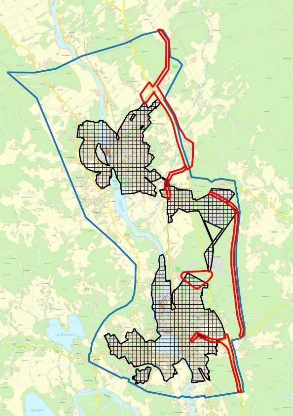 Suunnittelualueen rajaus Anjalankosken taajamayleiskaavakartalla. Asemakaava Yleiskaavan muutos sijoittuu pääosin alueelle, jolla ei ole asemakaavaa.