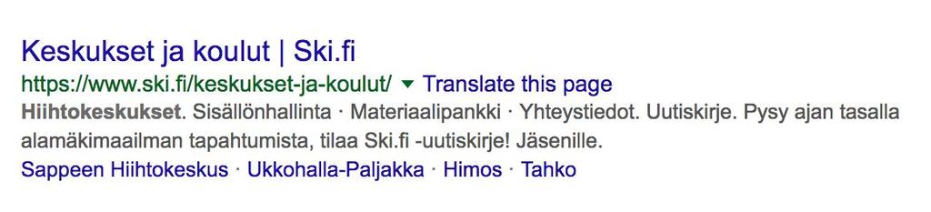 Harjoitus 3 metatiedot Tee Google-haku sanalla hiihtokeskukset.