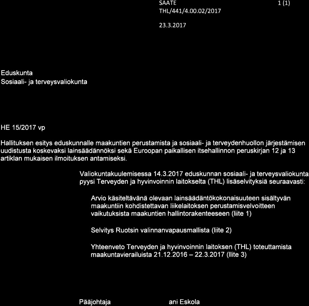 TER,VIYDEN JA HYVINVOINNIN LAITOS SAATE rhl/441/4.0o.02/2017 23.
