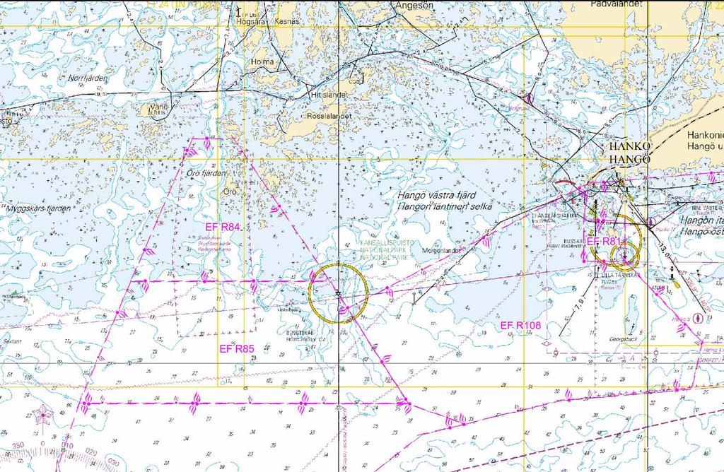 Kuva viitteeksi, karttaotteet ei merikartan mittakaavassa / Bild för referens, kortutdrag inte i sjökortets skala / Image for reference, chart extracts not to scale of chart 10 24, 27, 167, 953,