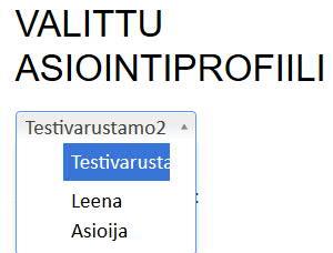 Valitse etusivulla tai "omat tiedot" -kohdassa "Valittu asiointiprofiili" valintalistasta varustamon profiili, saman varustamon käyttäjät voivat katsoa ja täyttää kaikkia varustamon hakemuksia.