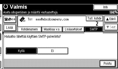 Internet-faksin käyttö 3 SMTP-palvelimen ohitus Internet-faksiasiakirjoja voidaan lähettää suoraan vastaanottajille ilman SMTP-palvelinta.