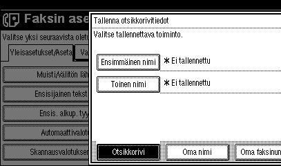 Tietojen tallentaminen Voit käyttää numeroita ja symboleja (välejä tai + merkkiä). Voit tallentaa enintään 20 merkkiä asetukseen Oma faksinumero.