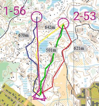 Ykköset 3km & 5km & 7km & 10km 53:lle on kolme hyvää vaihtoehtoa. Punainen on alkuun varma ja osuu nopeasti silmään k-pisteellä reitinvalintaa tehdessä.