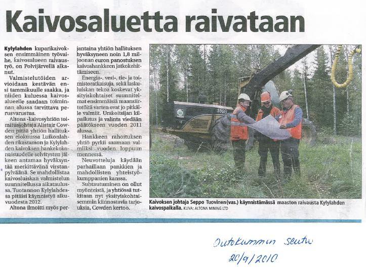 Boliden Kylylahti kaivostoimintaa vuodesta 2012 Altona Mining hankki Luikonlahden rikastamon