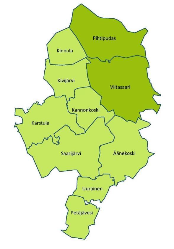 Osakaskunnat ja omistus: Äänekoski 31,082 % Saarijärvi 18,654 % Viitasaari 12,703 % Pihtipudas 8,385 % Karstula 8,244 % Petäjävesi 6,389 % Uurainen 5,798 % Kinnula 3,398 % Kannonkoski 2,794 %