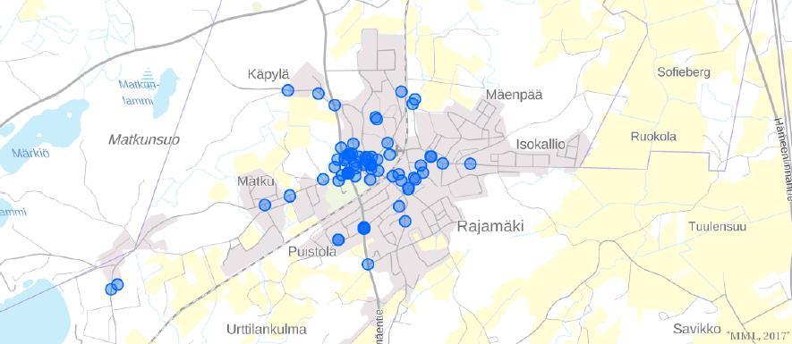4/5 4. KEHITTÄMISKOHTEITA Kyselyssä pyydettiin myös merkitsemään kartalle paikkoja, joille vastaajilla olisi kehittämistoiveita tai muita ideoita alueen parantamiseksi.