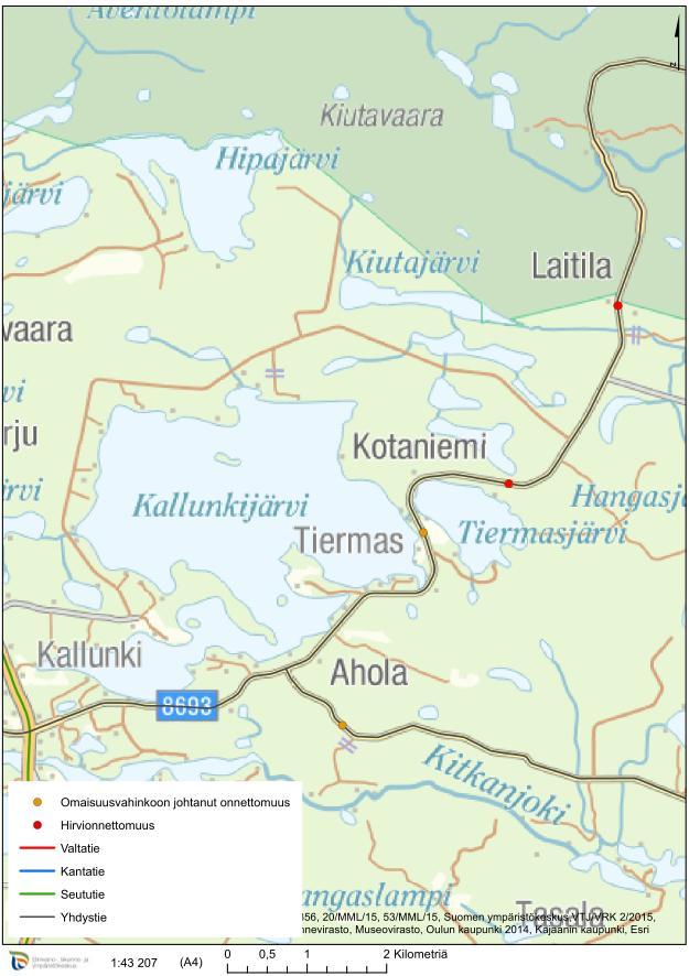 Maantien 8693 parantaminen välillä Käylä Oulankajoki, Kuusamo 5/20 autopysäkkipari Kiutakönkään luontokeskuksen kohdalla tierekisteriosoitteessa 8693/2/8438-8500.