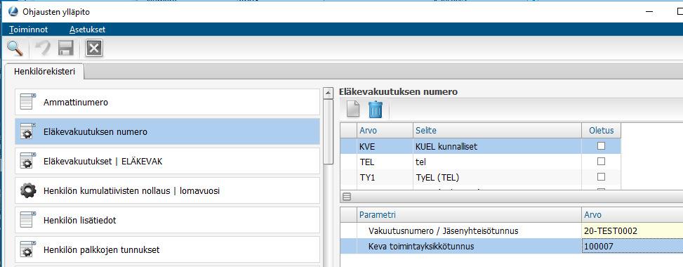 Lisäksi tulorekisteriaineistoon tarvitaan aliorganisaation tunnus, joka talletetaan toimintayksikkö - tunnukseen Henkilöt Asetukset Ohjaukset