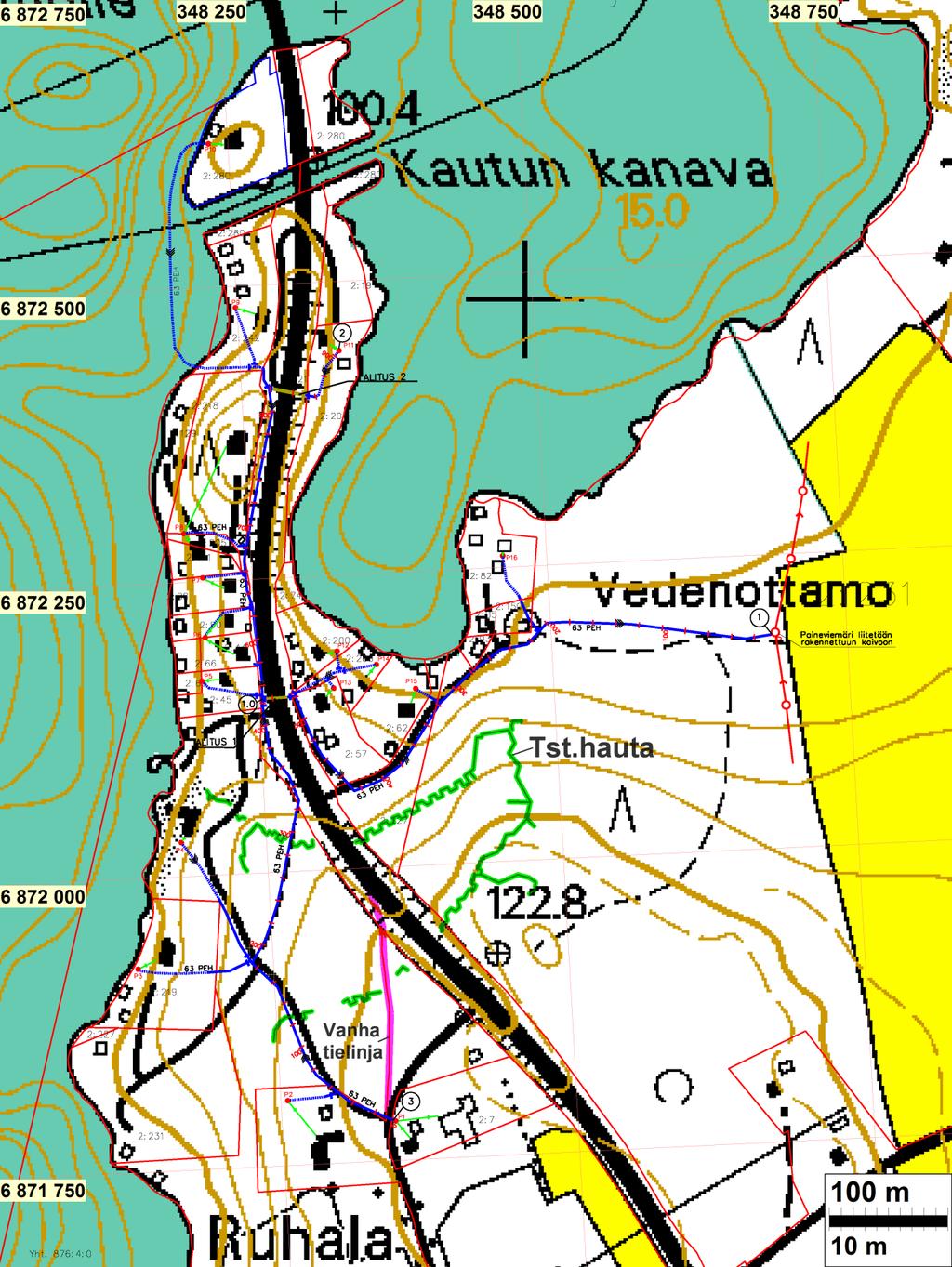 Ote viemärin suunnitelmakartasta.