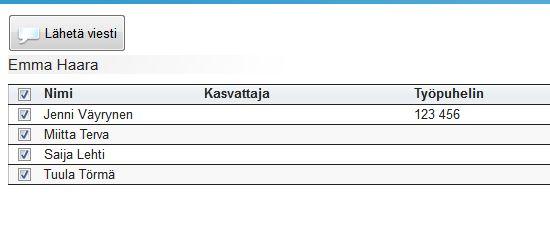 5.4.1 Lähetä viesti Vanhempi voi lähettää sisäisiä viestejä lapsiryhmän henkilökunnalle.