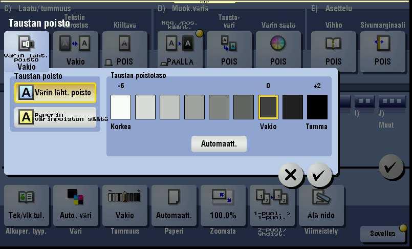 valinnalla Paperin värinpoiston säätö, jos alkuperäinen on esim.