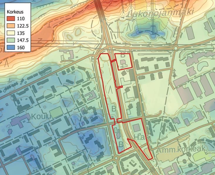 Raportti 4/15 Alueen maanpinnan korkeus vaihtelee välillä +139,7 +153,9.