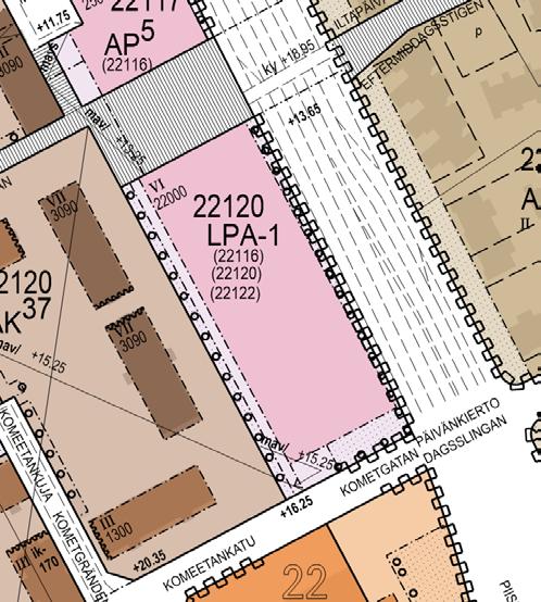 s. 3 / 7 palvelevia tiloja 1500m2. Korttelin osan lounaisnurkassa sijaitsee maanalaisen väestösuojatilan osa.