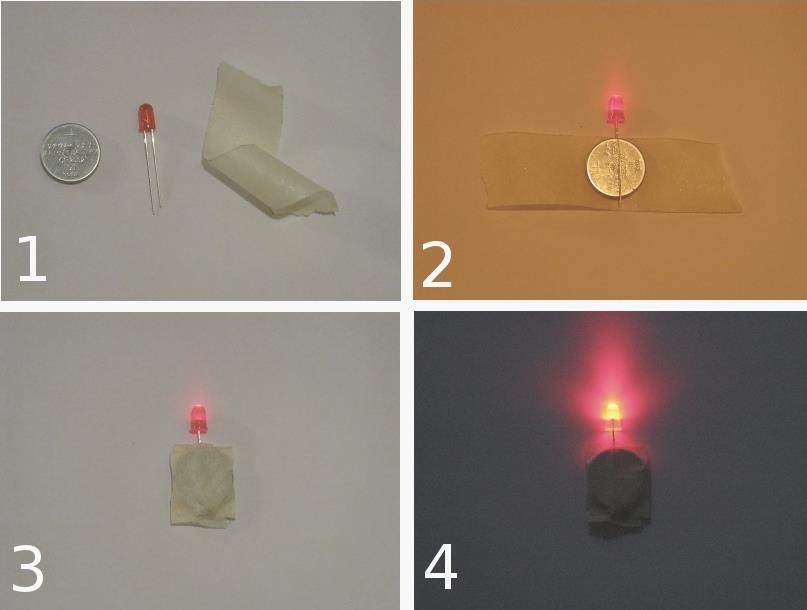 Oppilaan ohje: Led-valaisin Tarvikkeet: - Superkirkas led-komponentti (tunnetaan myös nimellä ultrakirkas led-komponentti), kaikki värit sopivat (joskin valkoinen ei ole paras) - 3V nappiparisto -