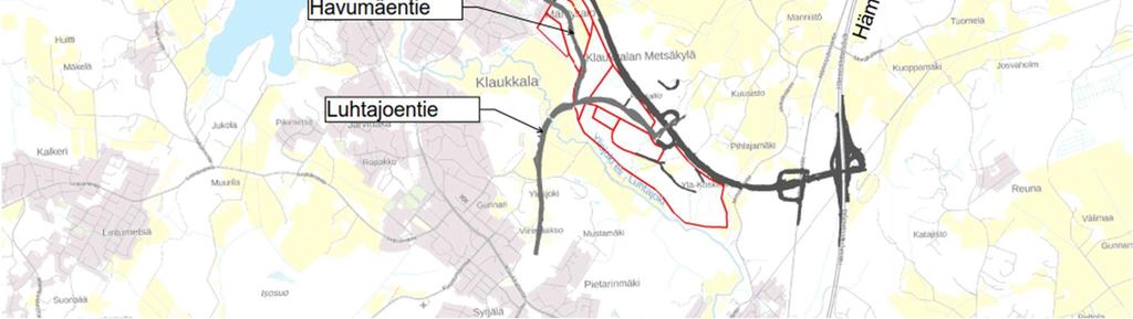 asuinalueen ja Luhtajoentien välille. Klaukkalan osayleiskaavassa Luhtajoen ja Klaukkalan ohikulkutien välisille alueille on kaavoitettu asuinrakentamista.