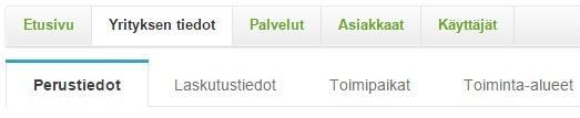 4 Yrityksen tiedot Yrityksen tiedot -välilehden alta löytyvät yrityksen perus- ja laskutustiedot, toimipaikka, toiminta-alueet, yksiköt, työntekijät sekä alihankkijat. 4.
