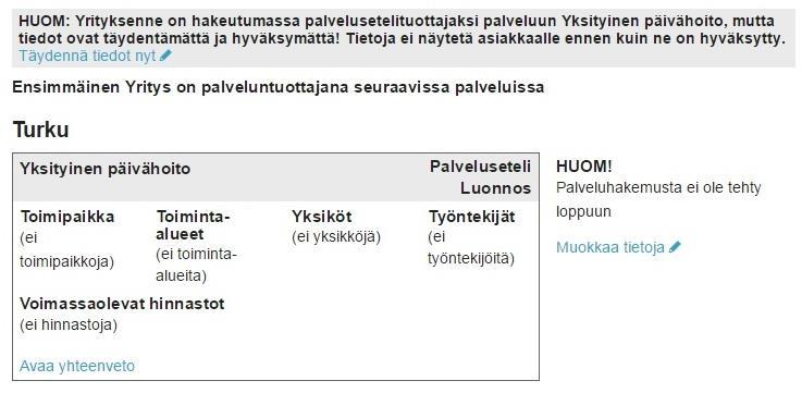 5.2 Keskeneräisten palveluhakemusten tarkastelu Jos palveluntuottaja on luonut hakemuksen, joka on jäänyt keskeneräiseksi, jää tämä kyseinen hakemus luonnostilaan.