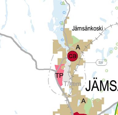 kaava sai lainvoiman 25.10.2014. Suunnittelualue on kaavassa osoitettu Taajamatoimintojen alueeksi (A). Kuva 3. Ote maakuntakaavasta. Suunnittelualue on rajattu likimääräisesti 1.