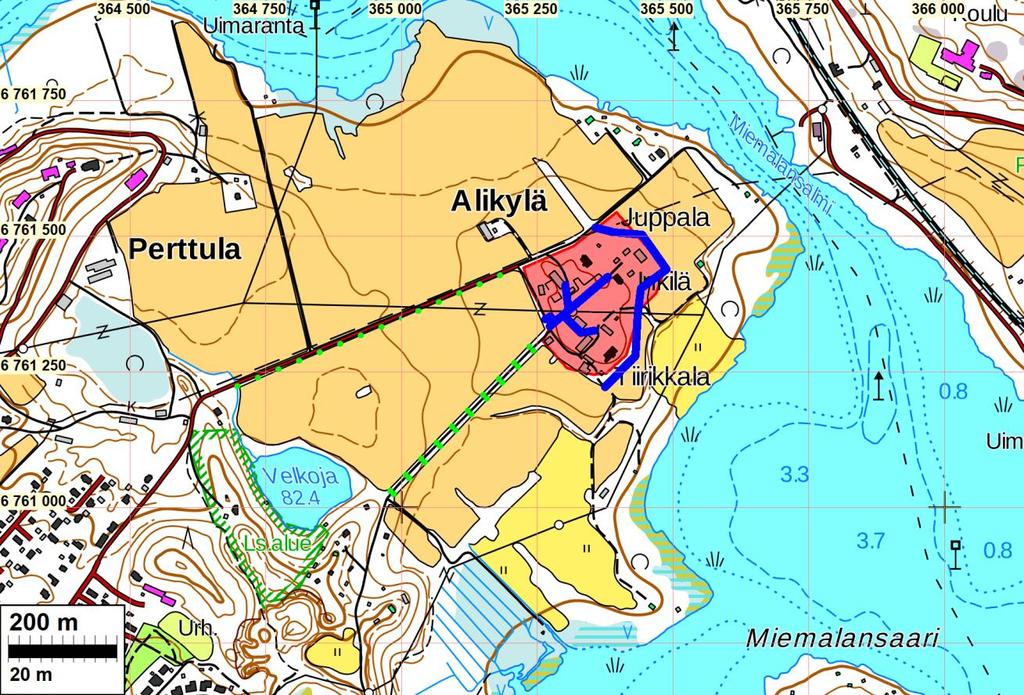 3 Yleiskartat Muinaisjäännösalue punaisella, arkeologin