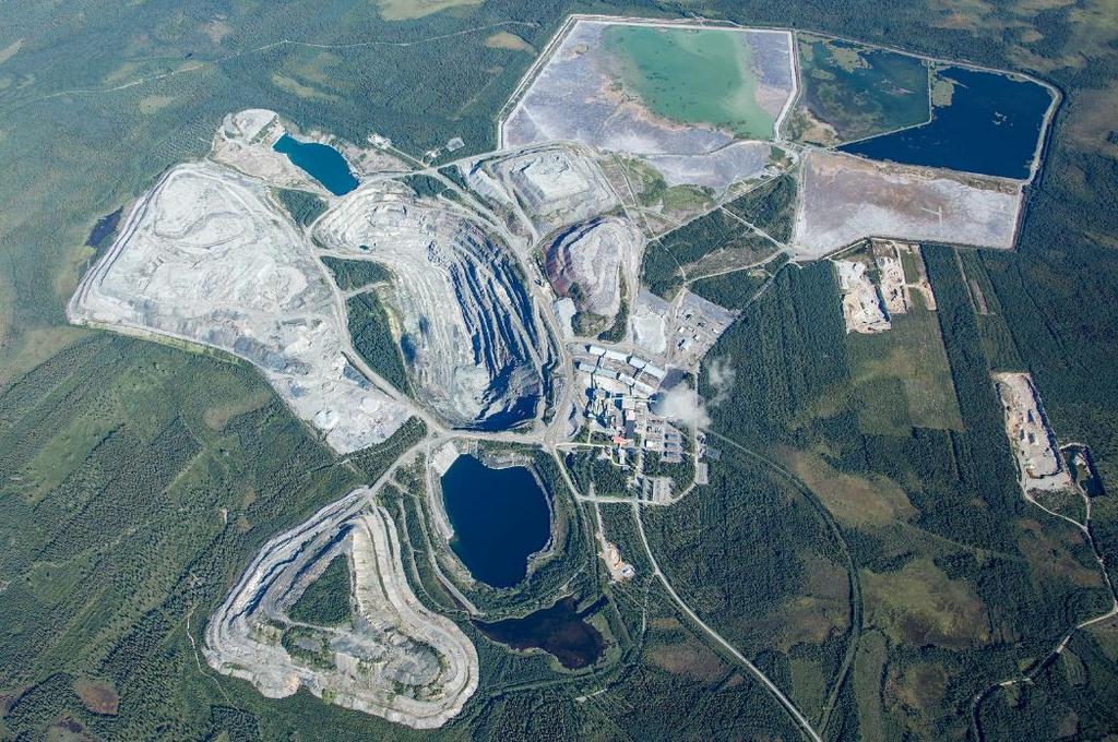 Kemin kaivoksen alue Kokonaisalue 9,16 km2 Tehdasalue Avolouhokset (4) Rikastushiekka-allas (1), selkeytysaltaat (2),