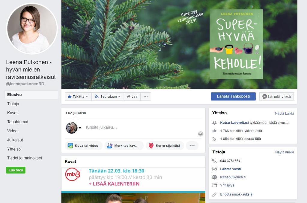 Facebook yrityssivulla enemmän Perusta ryhmä, yrityksestä/organisaatiosta/yhdi styksestä kertova sivu Saa postaukset tykkäämällä Julkinen, postaukset näkyvät kaikille Vaatii henkilösivun pohjalle, ei