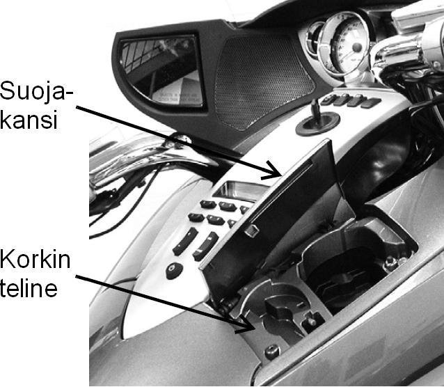 Polttoainetankin suojakannen avaaminen: 1. Käännä ohjaustanko ääriasentoon vasemmalle. 2. Käännä virta pois päältä (OFF). 3.