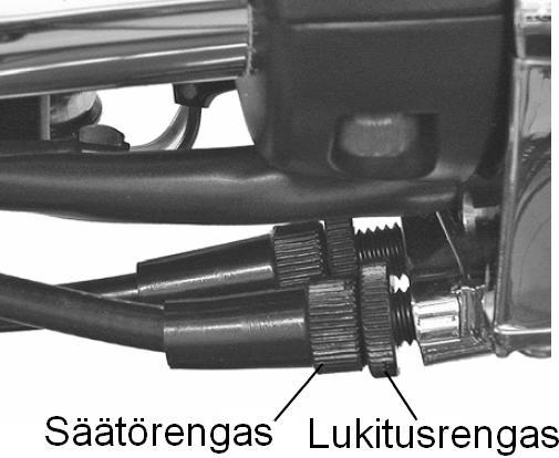 MOOTTORIPYÖRÄN HUOLTO Kaasukahva Kaasukahva Kaasukahvan tulee kiertyä auki ja palautua lepoasentoon pehmeästi ja takertelematta. Kaasukahvan toiminta tarkastetaan moottori sammutettuna.