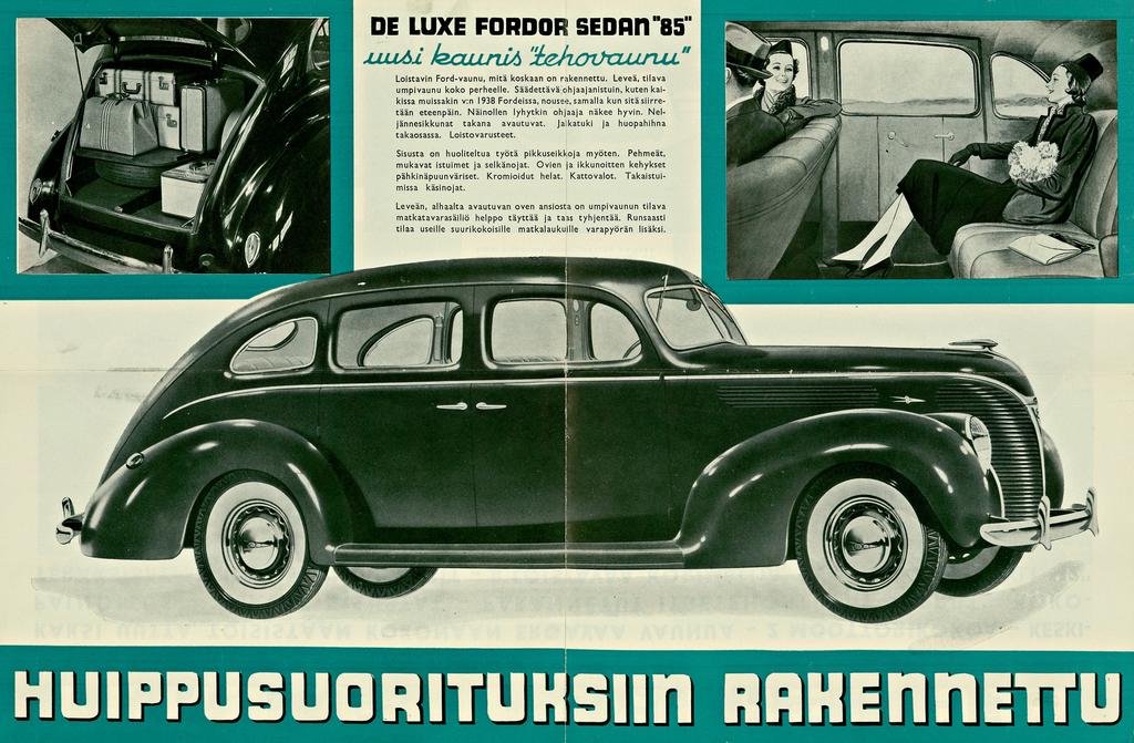 DE LUXE FORDOII SEDBn 85 Loistavin Fordvaunu, mitä koskaan on rakennettu Leveä, tilava umpivaunu koko perheelle Säädettävä ohjaajanistuin, kuten kaikissa muissakin v:n 1938 Fordeissa, nousee, samalla