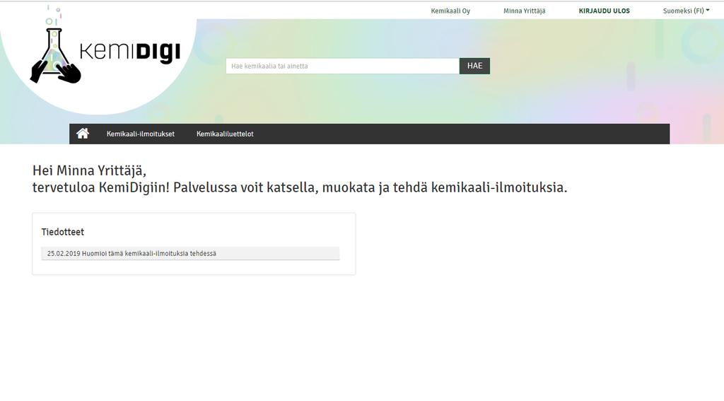 Oikeudet kemikaaliluetteloon myönnetty Kemikaaliluettelon