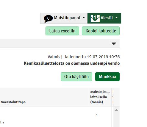 voimassaolevaksi eli käytössä olevan laitoksen