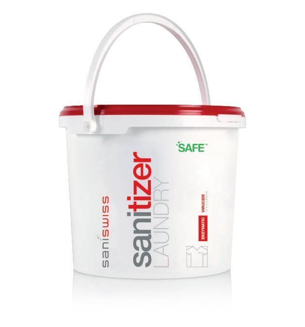 Sanitizer Laundry Tiiviste Saniraser Automate Käyttövalmis liuos 4-in-1 pyykin puhdistus-, desinfiointi-, hajunpoisto- ja valkaisuaine Saniswiss Sanitizer Laundry on uusi ympäristöystävällinen