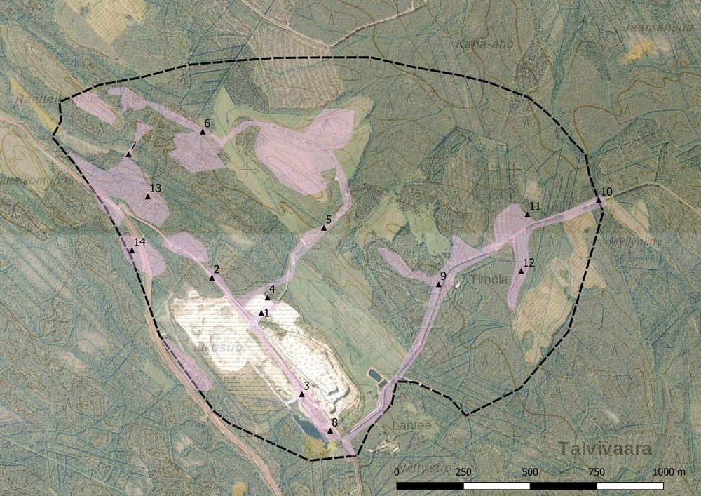 4 2.2. Menetelmä Maastoinventointi perustui Sotkamossa tehtyjen aiempien arkeologisten selvitysten tuloksiin, Museoviraston arkeologisista kohteista ylläpitämään digitaaliseen tietokantaan,