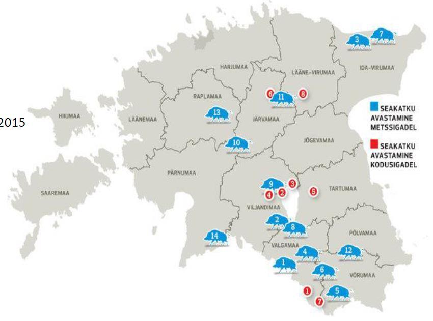 ASF:n leviäminen Case Viro Ensimmäinen havainto villisioissa 8.