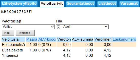 Oy Matkahuolto Ab KÄYTTÖOHJE 7 (25) Päiväyksestä MPaketti siirtyy tapahtumaseurantaan. Seurannassa näytetään paketille tehdyt toimenpiteet tekemästäsi tallennuksesta paketin luovutukseen.