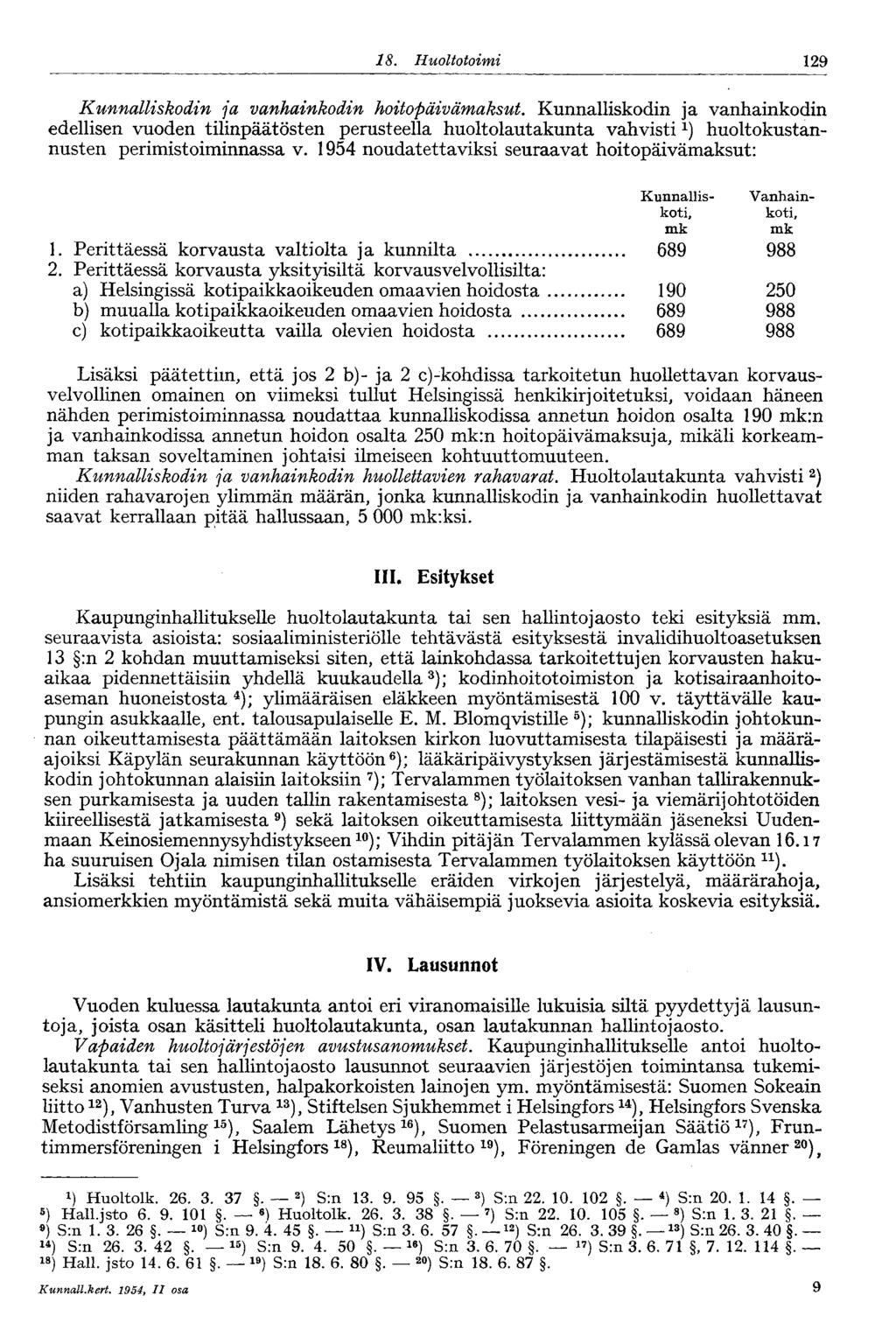 18. Huoltotoimi 129 Kunnalliskodin ja vanhainkodin hoitopäivämaksut.