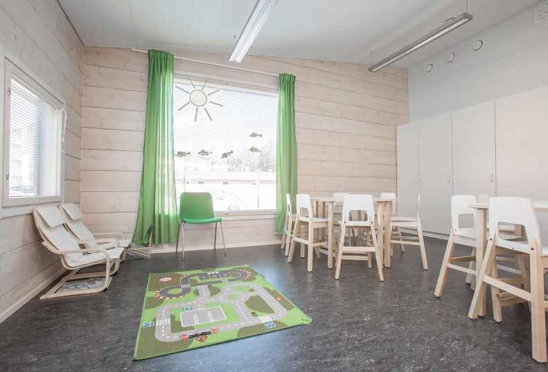 Modulaarisuus Päiväkodin modulaarisuuden perustana on kahden päiväkotiryhmän selkeä moduuli, joka käsittää ryhmätilat, wc- ja aulatilat sekä lisäoptiona parven.