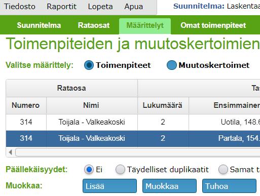 4.7 Välilehti Määrittelyt: Lisää/muokkaa toimenpide - - Kun valittuna on Toimenpiteet, painike Lisää () avaa