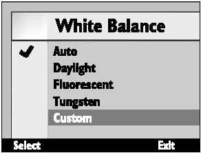 Tuo valikko näyttöön menu näppäimellä, korosta [Photo Script] [White Balance], ja paina sitten Edit ohjelmanäppäintä. Korosta [Custom].