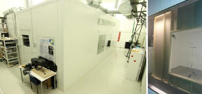 Materiaalit ja menetelmät Turun AMK, ilmastointilaboratorion koehuone Koko 2,4 x 2,4 m, korkeus 3 m, sisäkatto asennettu 2,4 m korkeudelle Koko kattopinnan peittävä sisäkatto, 4x4 levyä, paksuus 20mm