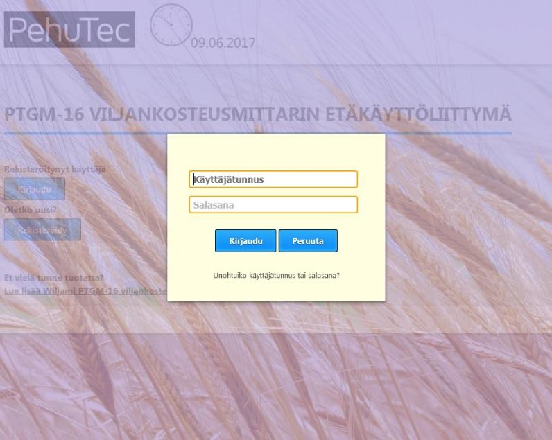 KIRJAUTUMINEN Kirjautuminen tapahtuu aloitussivuston kautta. https://grain.pehutec.