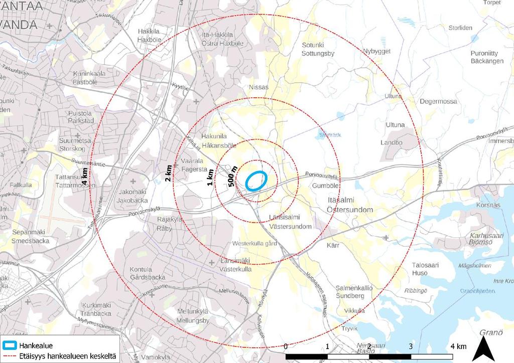 4(17) Kuva 1. Kyselyalue. Väestörekisteriotanta kohdistui 4 km ympyrän alueelle. Bild 1. Enkätområde. Urvalet ur befolkningsregistret gällde ett område med en omkrets på 4 km. Taulukko 1.