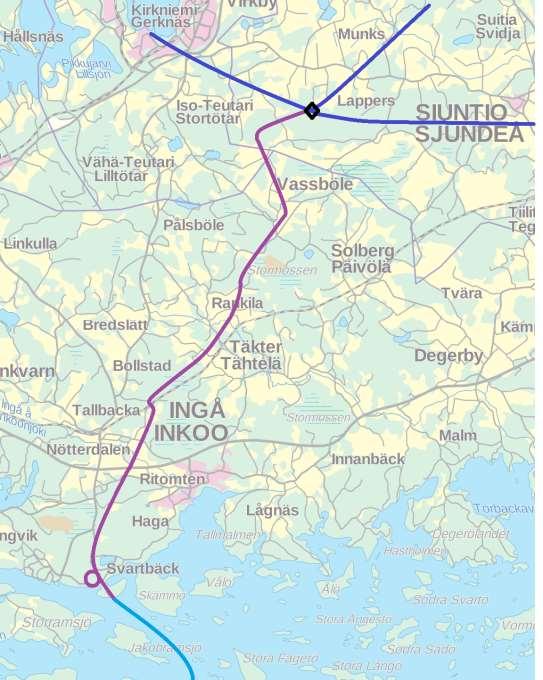 MAAPUTKI SIUNTIO-INKOO Pituus: 21 km Halkaisija: DN500 Suunnittelupaine: 80 bar Kapasiteetti: 7.2 Mm³/d Kaksisuuntainen virtaus Maanalainen: minimi peitesyvyys 1.2 m peltoalueilla,1.