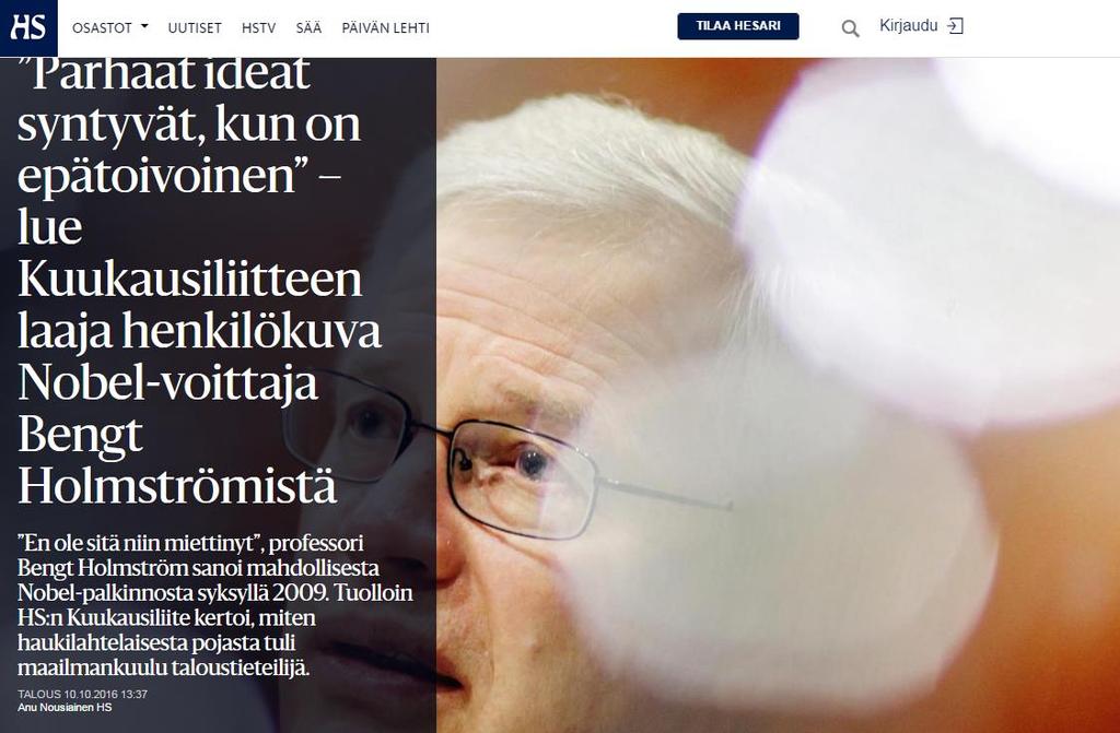 Holmström puhuu lämmöllä amerikkalaisesta professoristaan, jota Helsingin sanomat siteeraa seuraavasti: Oli ollut vaikea tentti.