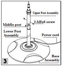 2) Join the Lower Post Assembly (11) and the Middle Post (9) together with 3-M5X6screw (fig.2) (This process is omitted for model with 1.0M in height.