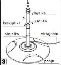 2) Liitä alajalka (11) ja keskijalka (9) toisiinsa 3-M5X6 ruuvilla (kuva 2). (Tämä vaihe voidaan jättää välistä, jos korkeudeksi halutaan 1.0m.