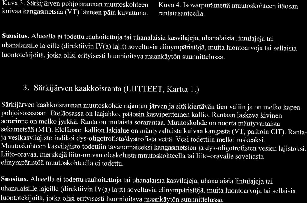 sellaisia luontotekijoitii, jotka olisi erityisesti huomioitava maankriytcin suunnittelussa. 3. Stirkijiirven kaakkoisranta (LIITTEET, Kartta 1.