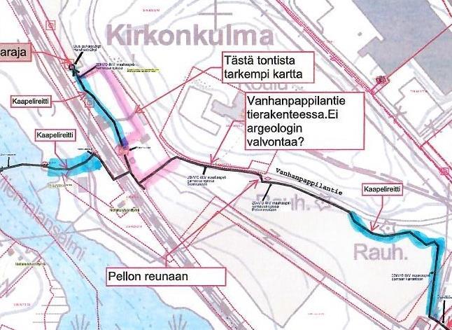 Elenia Oy:n hankekartta, jossa Museoviraston (lausunto 9.5.2018